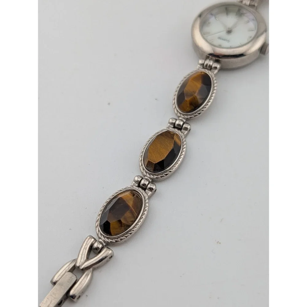Vintage Avon Tiger's Eye Link Watch MOP Dial 6.75